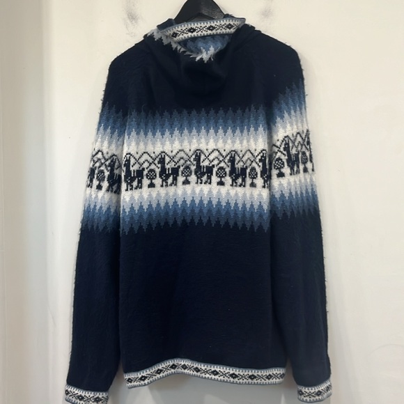 Alpaca Sweater Hoodie Cardigan Zipper Unisex Blue White Large - Picture 9 of 11